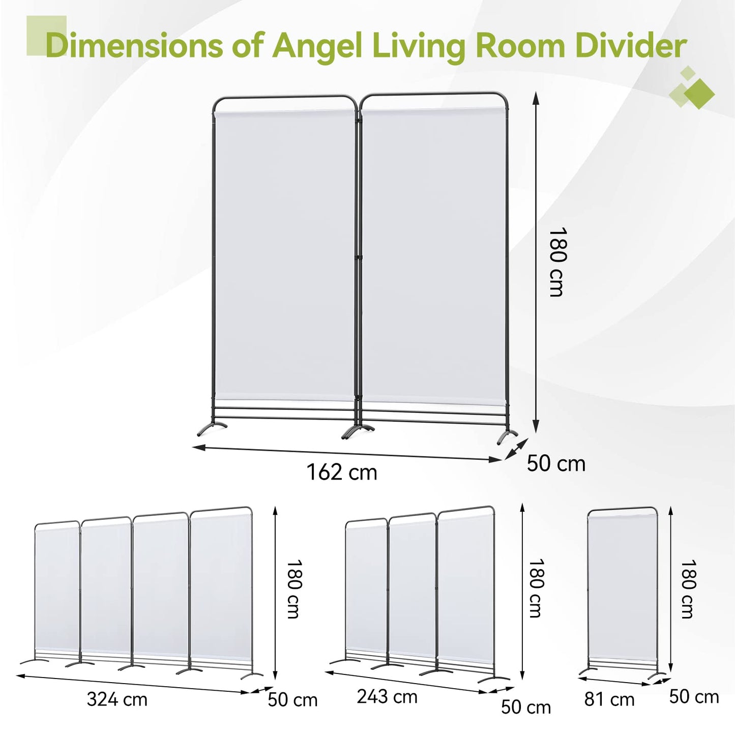 Angel Living 2 Panels Folding Room Divider, Privacy Screen Composed of Polyester Fabric and Sturdy Iron Frame