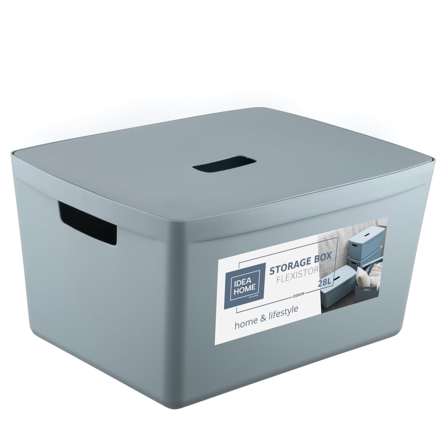 IDEA HOME FLEXISTORE Storage Box 28L – Durable Organizer with Lid and Handles – Unbreakable Plastic – Denim Blue Storage Container for Home and Office