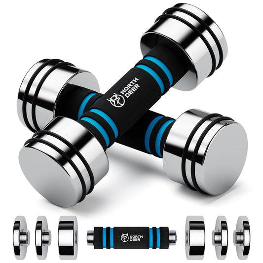 Steel Dumbbells 2.5kg Pair (1.5kg/2kg/2.5kg) Ultracompact Adjustable Chrome Dumbbell Set Women with Foam Handles Home Gym Workout (2?2.5kg)