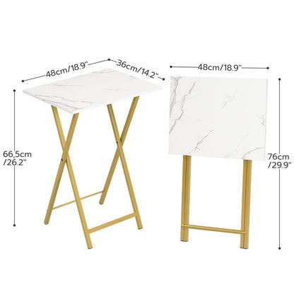 HOOBRO Folding Tables 2 Set, TV Tables for Eating Foldable, TV Tray Table, Small Sofa Laptop Dinner Table for Small Space, Metal Frame, Marble and
