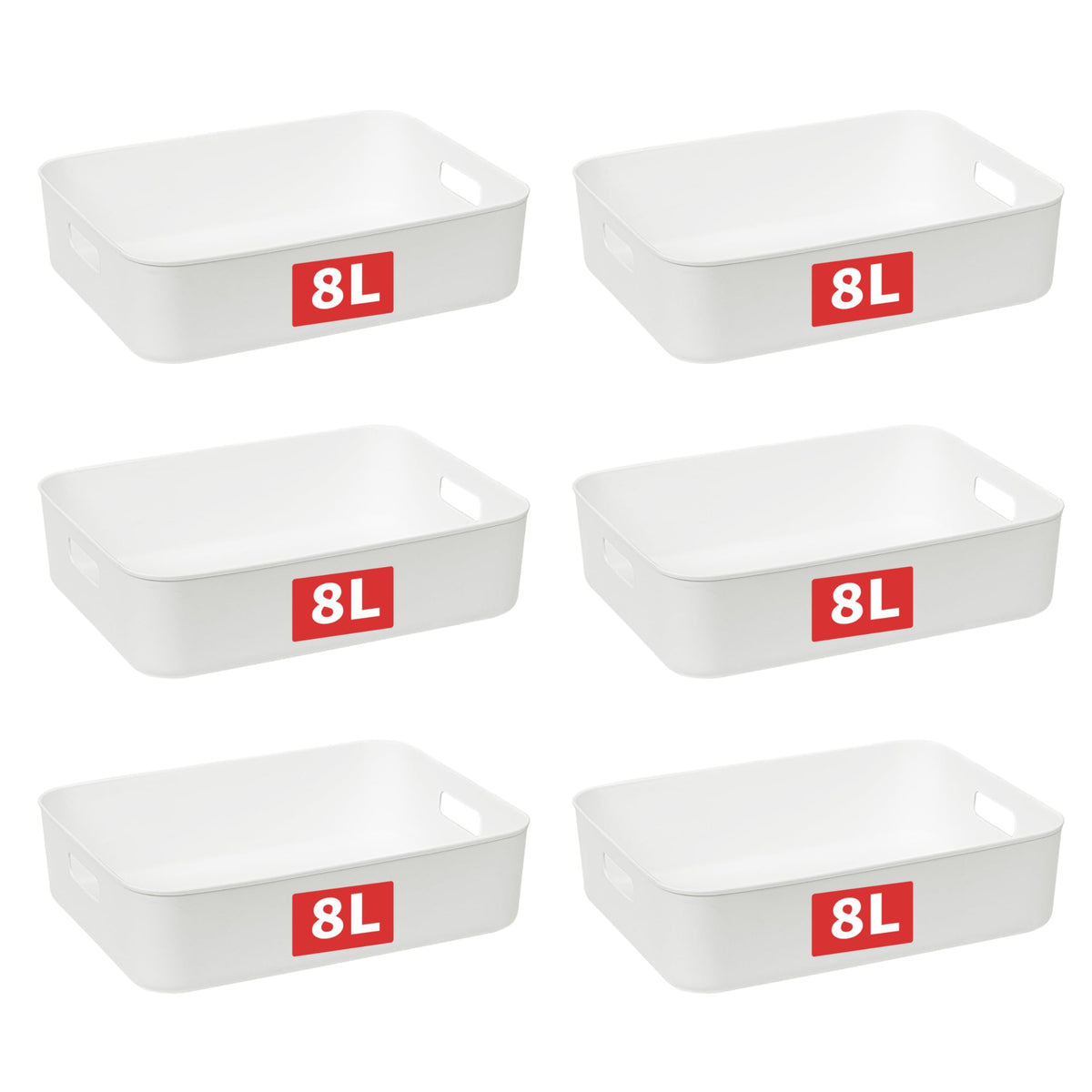 Cetomo 8L*6 Storage Basket, Plastic Open Storage Box, Containers for Shelves, Organizers with Handles for Office, Countertops, Cabinets, PP, BPA Free