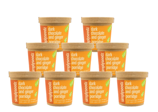 Simplyseedz Jumbo Oats Porridge Pot Dark Chocolate & Ginger. Low sugar, Plant Based, Fiber Rich Breakfast with Pumpkin and Sunflower Seeds. Convenient