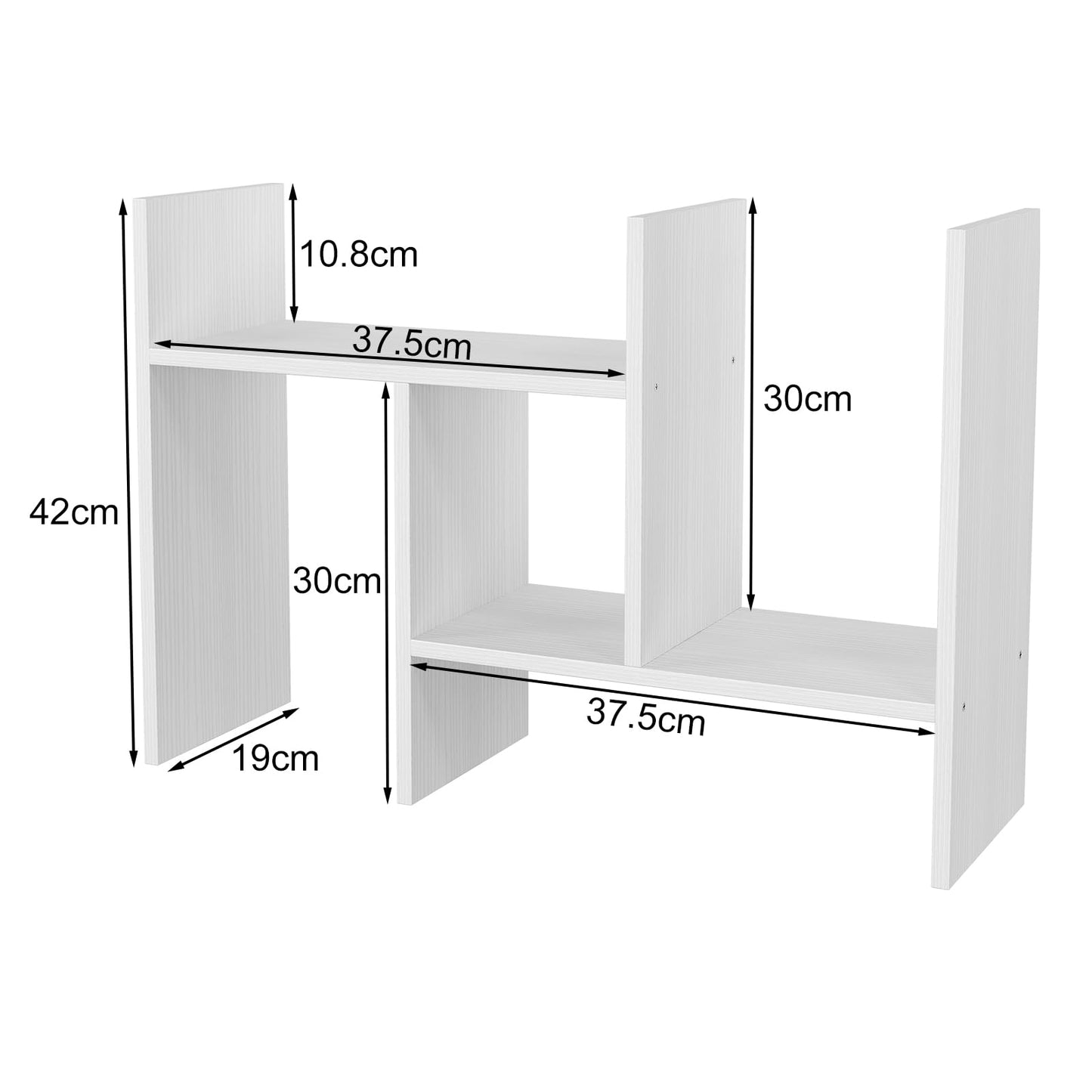 EasyPAG Wood Desktop Bookshelf Adjustable Desk Shelves Freestanding Home and Office Supplies Storage Display Shelf Desk Tidy Organiser,White