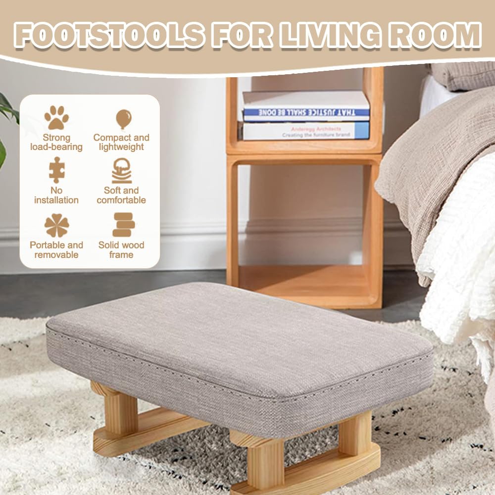 Cnwinu Foot Stool,Footstools with Removable Footstool Cover,Foot Rest Under Desk with Stable Wooden Legs,Ottoman Footstools for Living