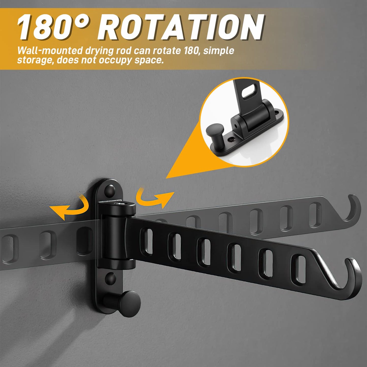 Lxoraziy Wall Mounted Clothes Hanger, Foldable Wall Clothes Airer, 180° Swivel Hanger, Wall Hook with Screw, for Laundry, Bathroom, Utility Room