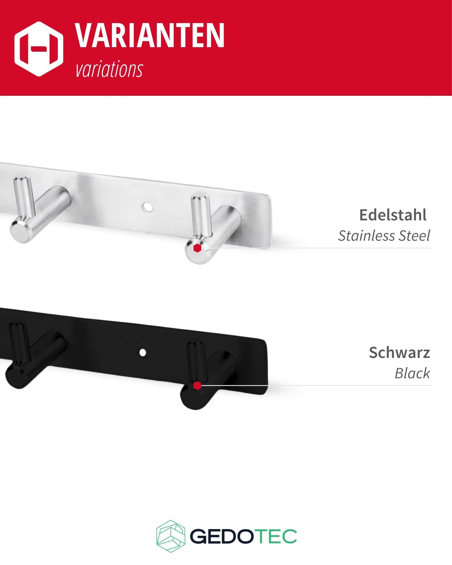 Gedotec Coat Hooks Black matt [6 Hooks] Coat Rail Hallway, Kitchen & Bathroom I Wall Coat Rack Moon I Hook Rail Black for screwing I Design Coat Rack