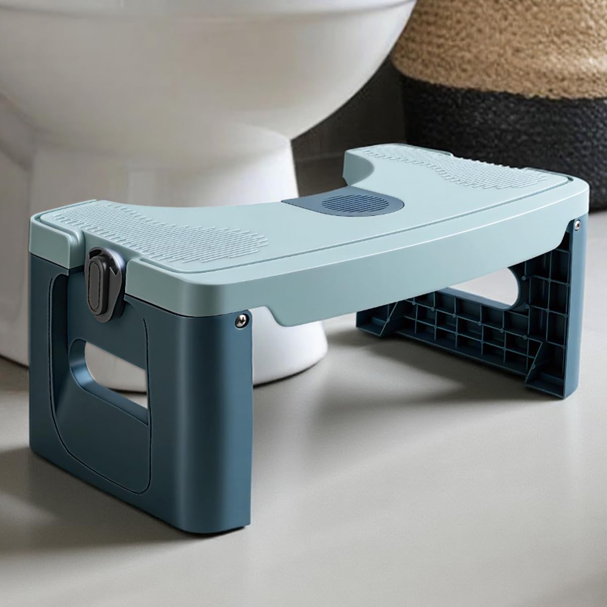 GedFong 17cm Folding Toilet Stool, Non-Slip Bathroom Footrest, Space-Saving Foldable Toilet Stool with Aroma Compartment, PP Material, Algae Green