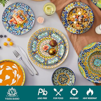 vancasso SIMI Dinner Set- 24 Pieces for 6 People, Porcelain Plates and Bowls Set, Bohemian Style Dinnerware Sets, Scratch Resistant Dinner Service Set, Dishwasher and Microwave Safe
