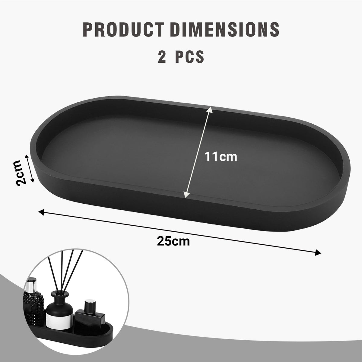 TAIVIN 2 Pcs Bathroom Tray, Black Silicone Vanity Tray,25x11x2 cm