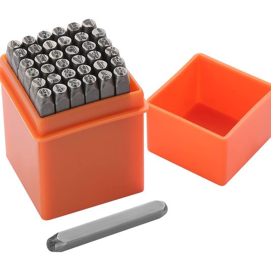 Gueenky 37 Pcs Number and Letter Punch Set, 3mm Metal Stamping Tool Set, A-Z, 0-9, &, Heart Shape, Letter Number and Symbols Stamp Punch for Stamping