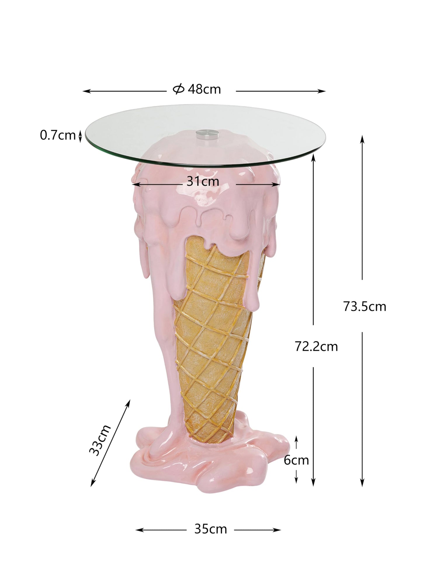 Kare Design Bistro Table Ice Cream, Pink, Round Dining Table, Diameter 48cm, Safety Glass, Pop Art Design, Indoor, Room Decor