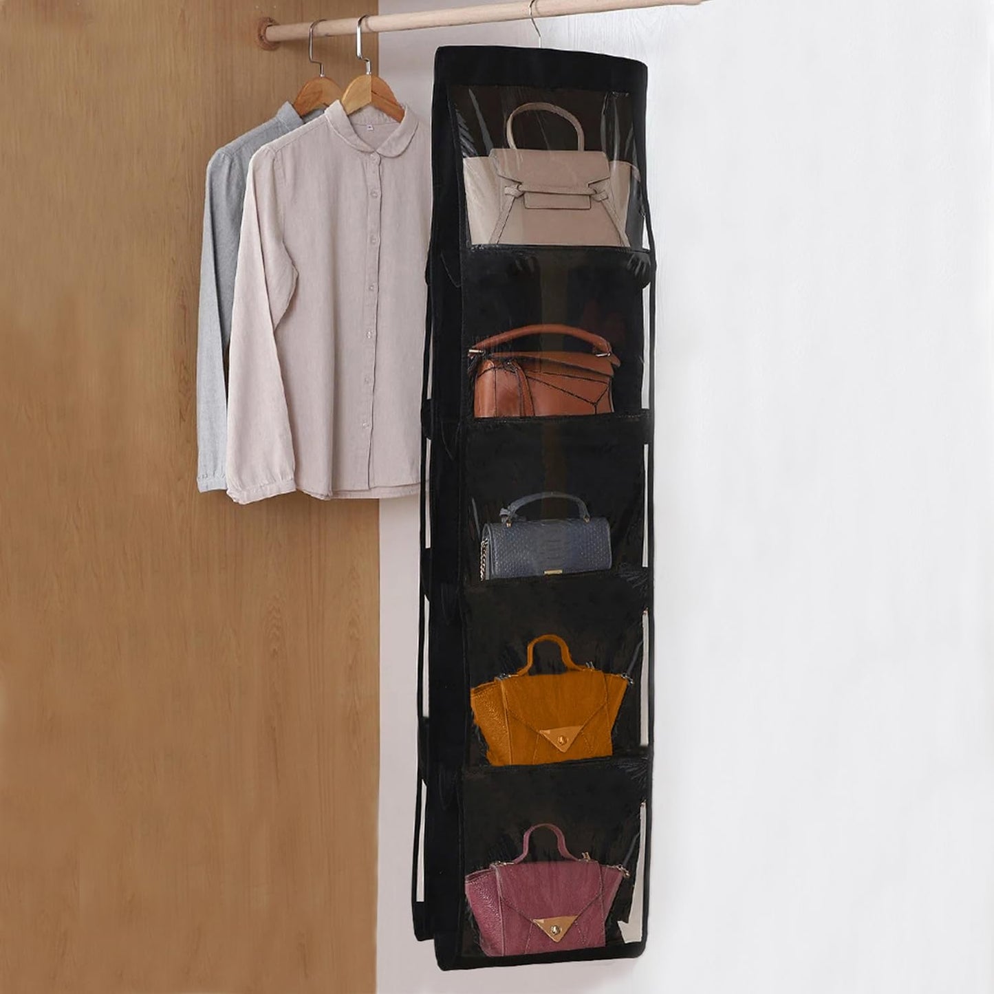 CJWLKJ 2 Pcs 10 Pockets Hanging Purse Handbag Organizer Clear Hanging Shelf Bag Collection Storage Holder Purse Bag Wardrobe Closet Space Saving
