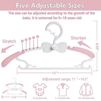 Baby Hangers 20 Pack, Adjustable Kids Hangers with Stackable Hooks Pink