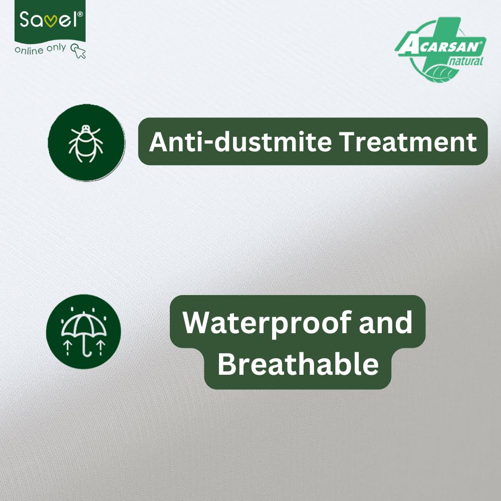 Savel-Waterproof and Breathable Mattress Cover including Anti-dustmite treatment |Small Single 80x190/200cm | Heights up to 30 cm