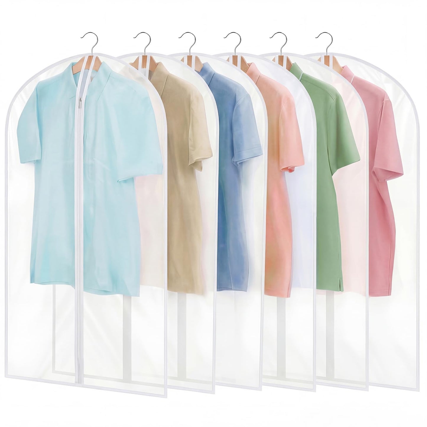 6 Pack Garment Bags, 40in PEVA Suit Bags Clothes Covers, White Edge