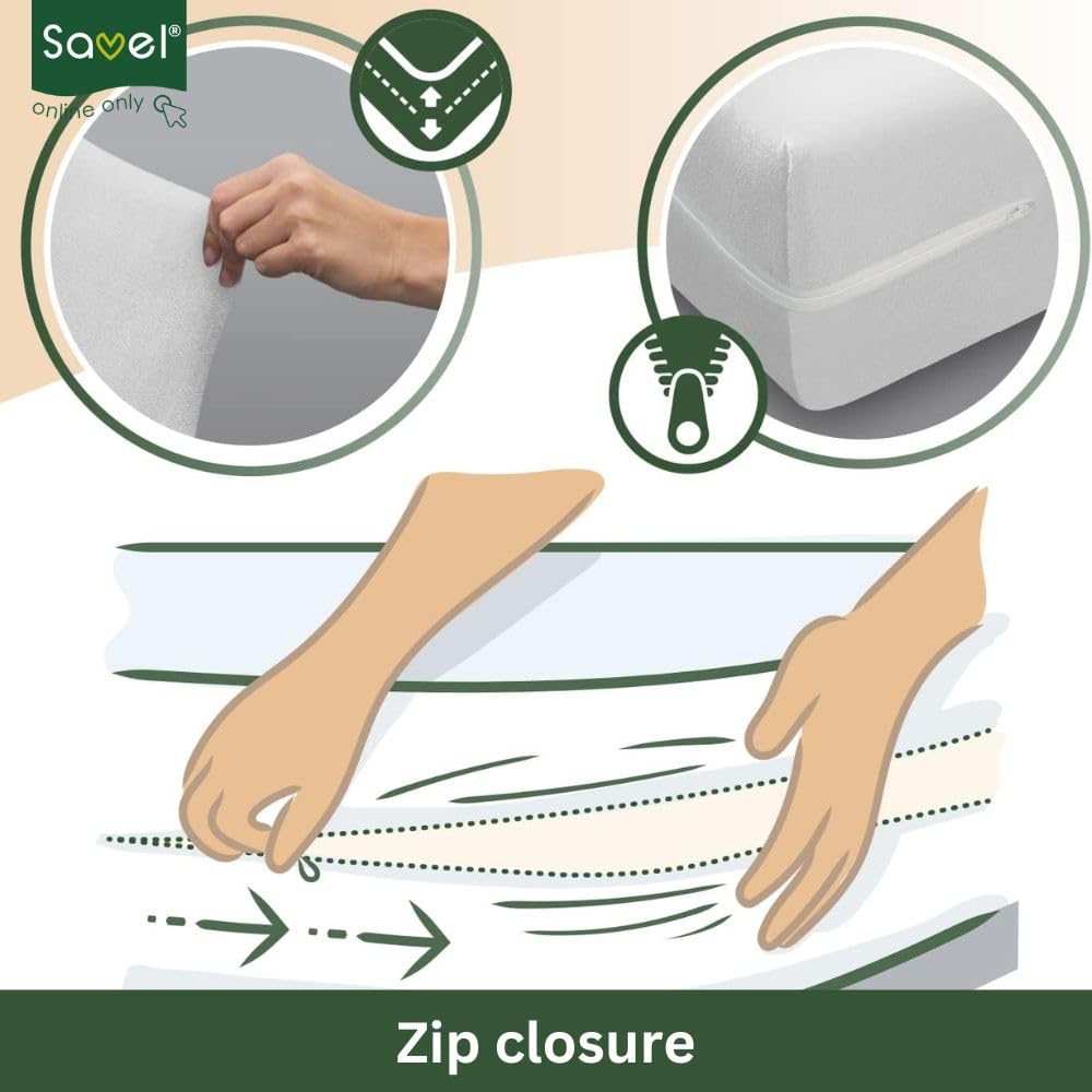 SAVEL - Mattress Encasement (105x190/200 cm) Single Size | Adjustable and Elastic | Absorbent Mattress Protector - White