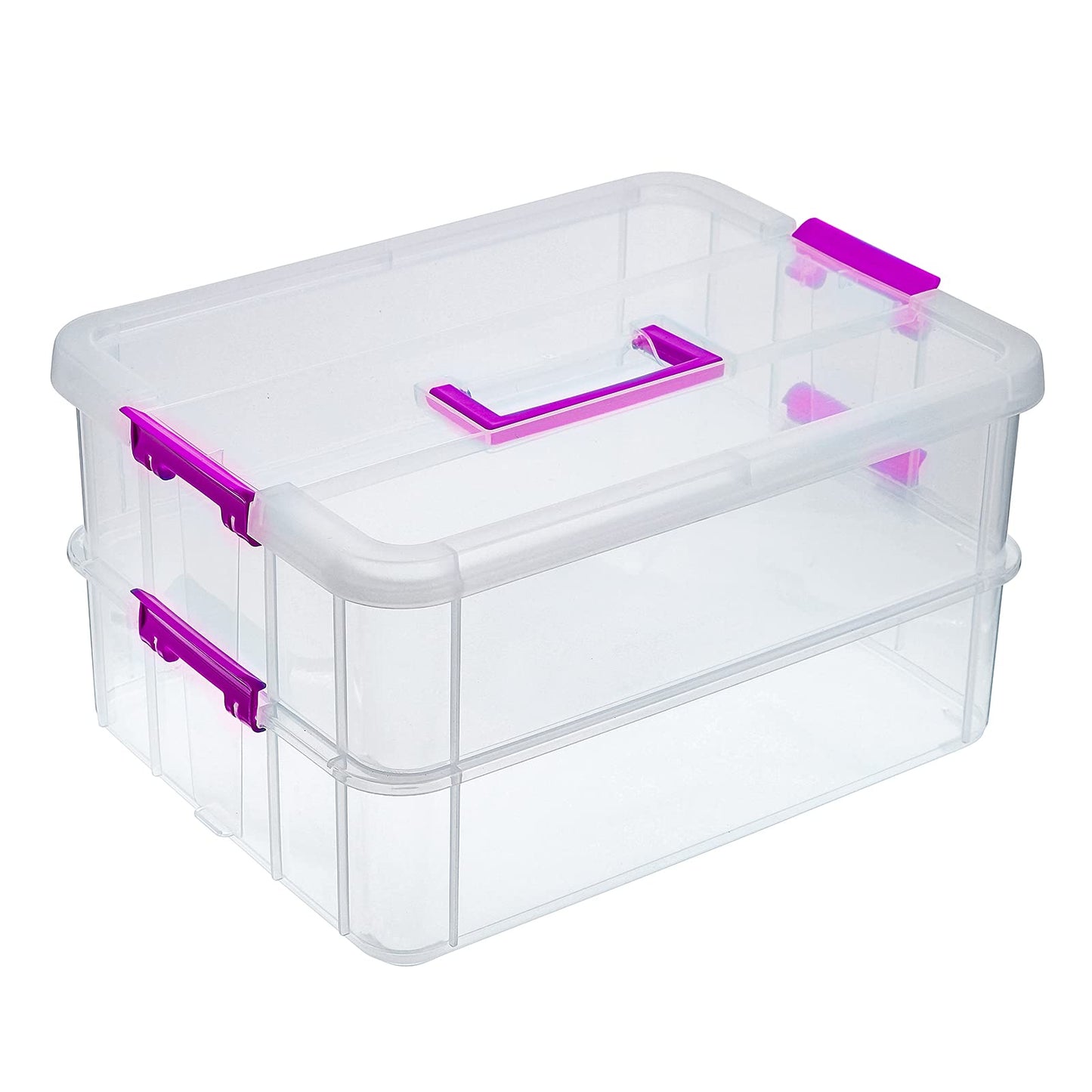 IGNPION 2-Tier Stackable Craft Storage Box Plastic Adjustable Storage Containers with Carry Handle Transparent Containers Organiser for Art & Craft