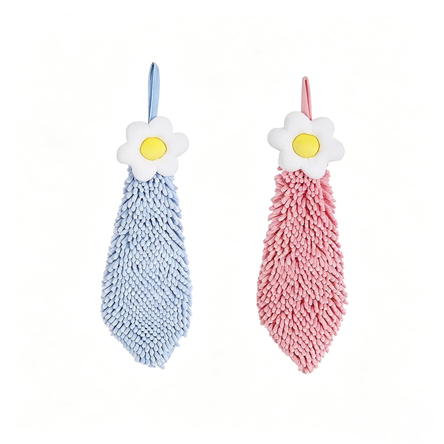 Chenille Hand Drying Towel with Hanging Loop,Daisy Design Lovely Fingertip Towel for Kids Adults