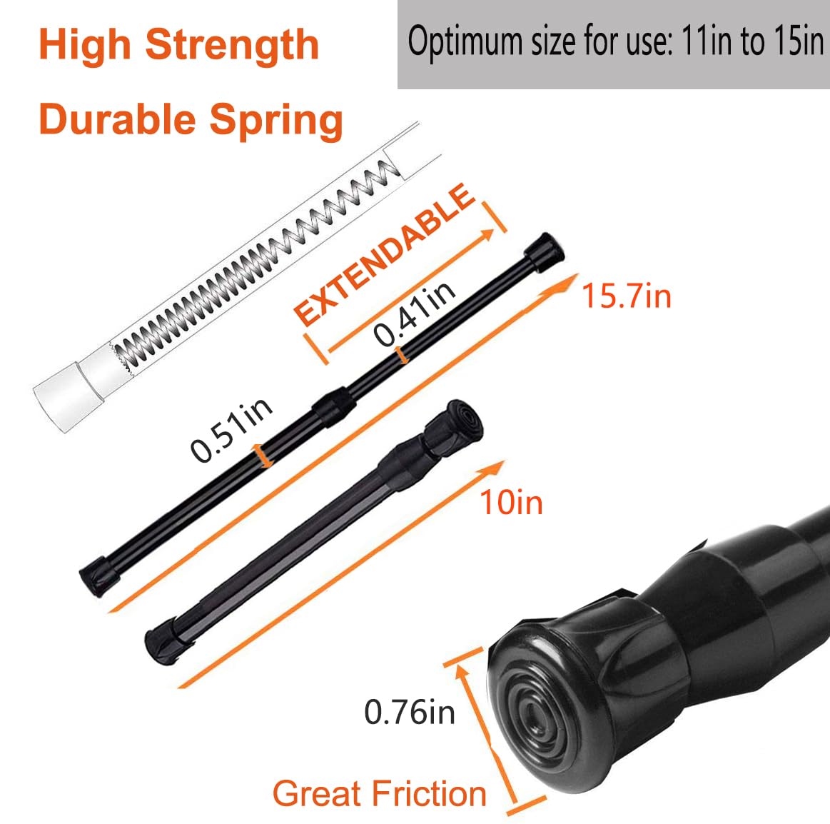 2 Pack Small Tension Rods 10 in to 15.7 Curtain Rods Window Rods in Extendable Width Spring Cupboard Bars for Kitchen Utensils, Closet, and Cabinet