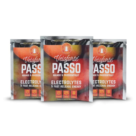 Veloforte Passo Natural Electrolyte Powder, Fast-Release Electrolytes & Energy for Hydration & Performance, Mango & Passionfruit Flavour, Perfect for