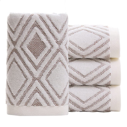 Pidada Hand Towels Set of 4 Diamond Pattern 100% Cotton Absorbent Soft Decorative Towel for Bathroom Beige Brown