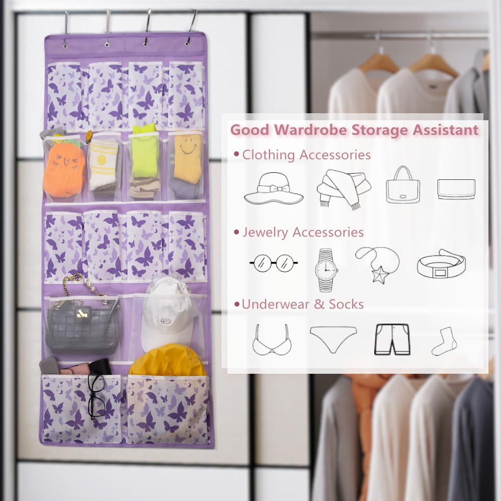Over Door Shoes Storage Organiser,Behind Door Hanging Storage Pocket,Back of Door Hanging Shelf Holder for Socks,Underwear,Hat,Travel