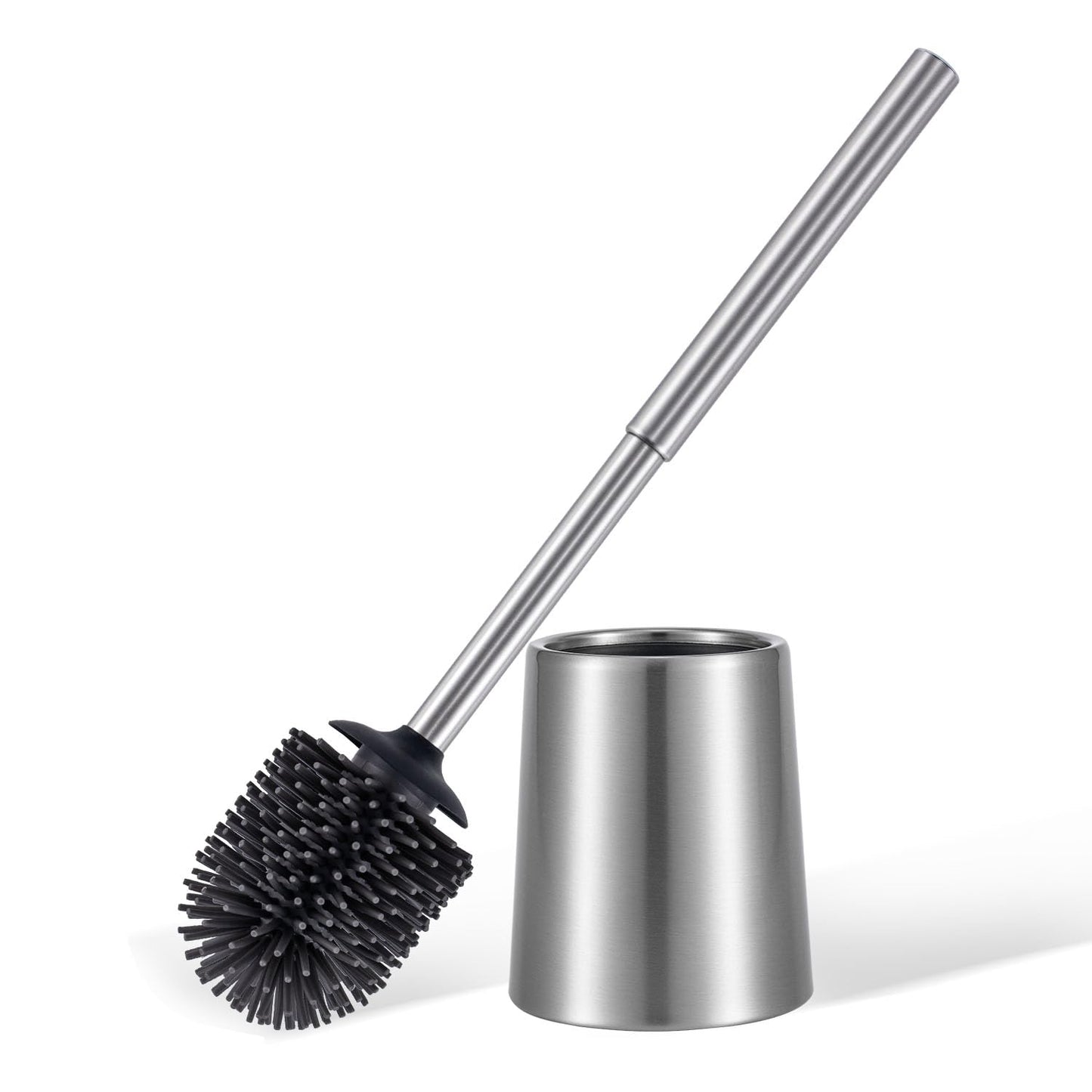 Smartbin Stainless Steel Toilet Brush and Holder Toilet Brush Bowl Cleaning Brush Double Layer Holder Long Brush Handle High Density Silicone Head