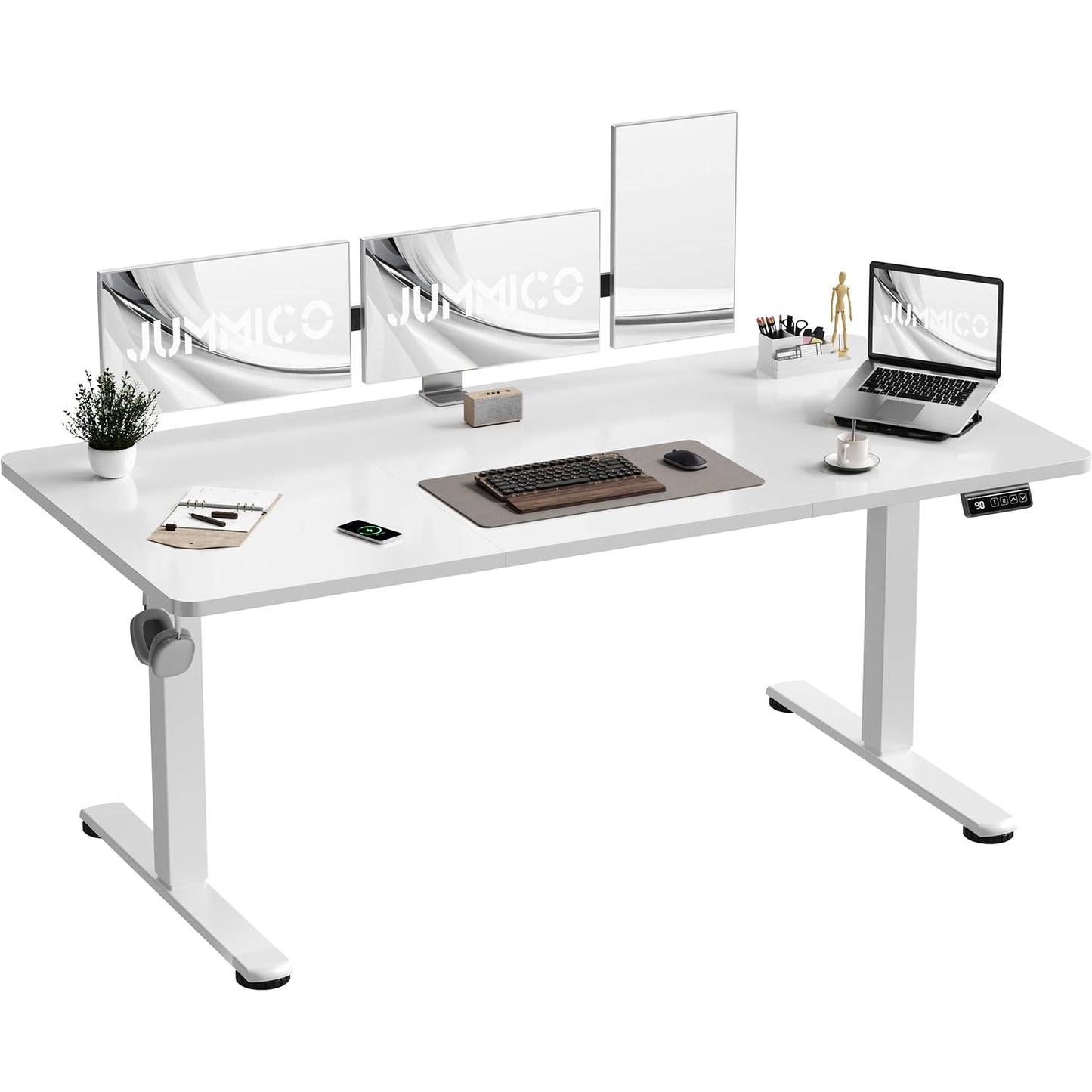 JUMMICO Electric Standing Desk 160 x 70 cm Home Office Height Adjustable Desk, Computer Lift Table with Smart Panel