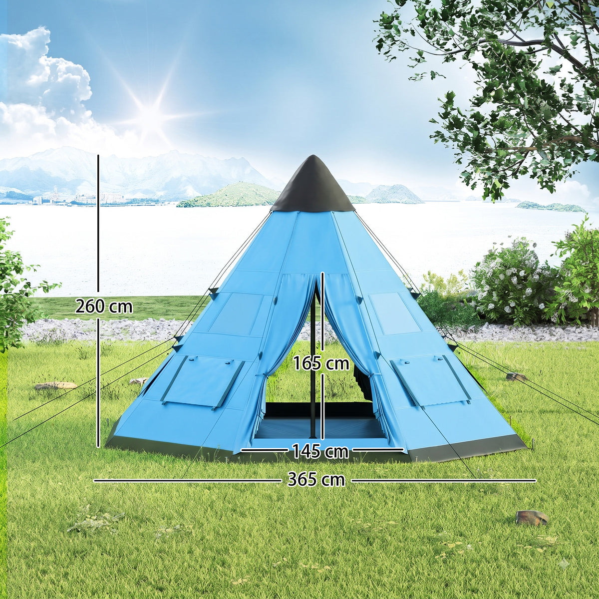 Outsunny 6 Men Tipi Tent with Carry Bag - Blue