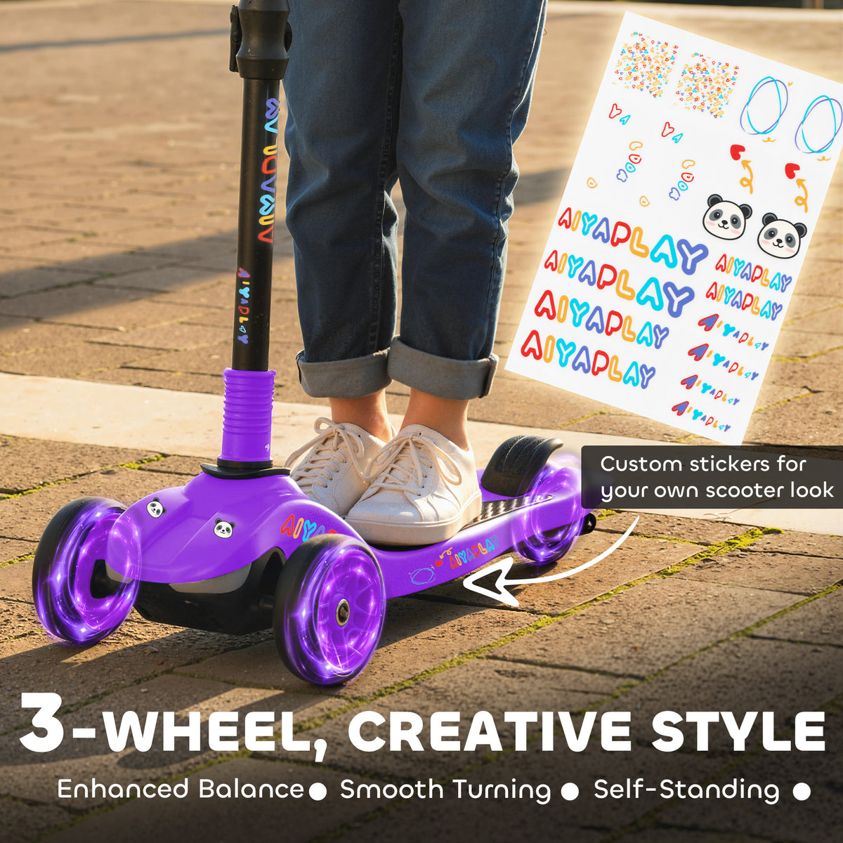AIYAPLAY Three-Wheel Foldable Electric Scooter for Kids Aged 6-10 Years, Purple