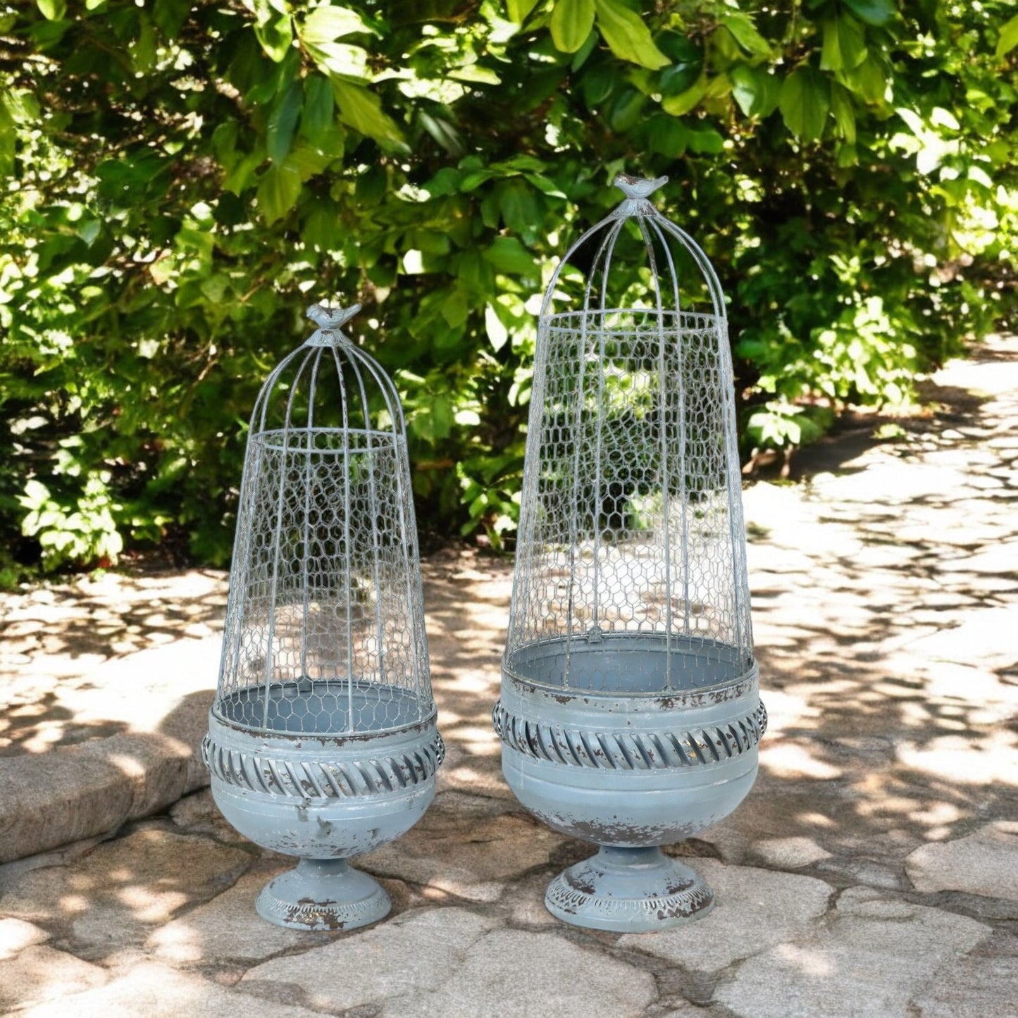 83/70CM CREAM METAL SET 2 PLANT STANDS
