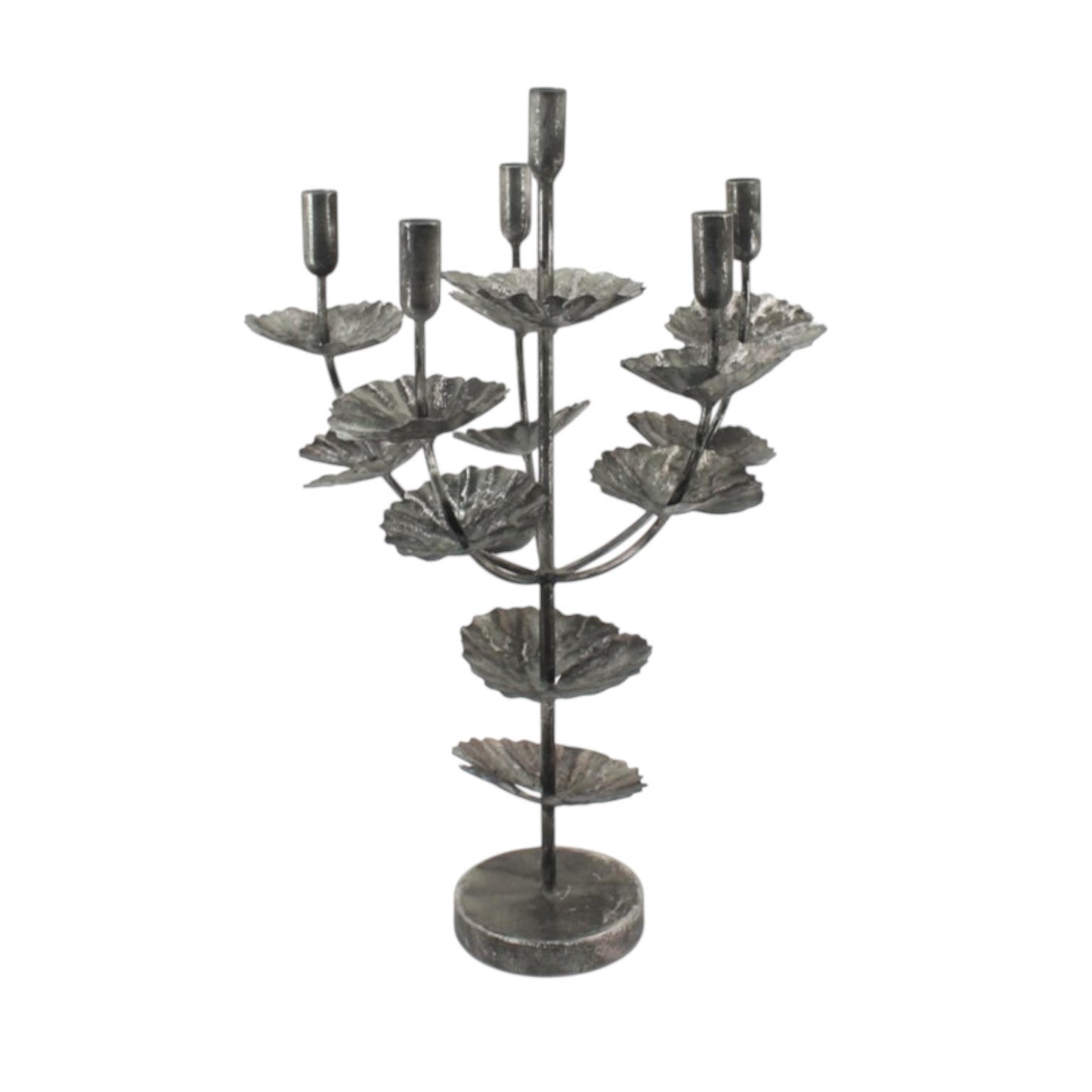 Flower Shaped Candelabra 57cm Candle Holder – Metal Home Art Deco Elegant Table Centrepiece, Decorative Floral Sculpture, Contemporary Style, for Adults or Teenagers (Silver)