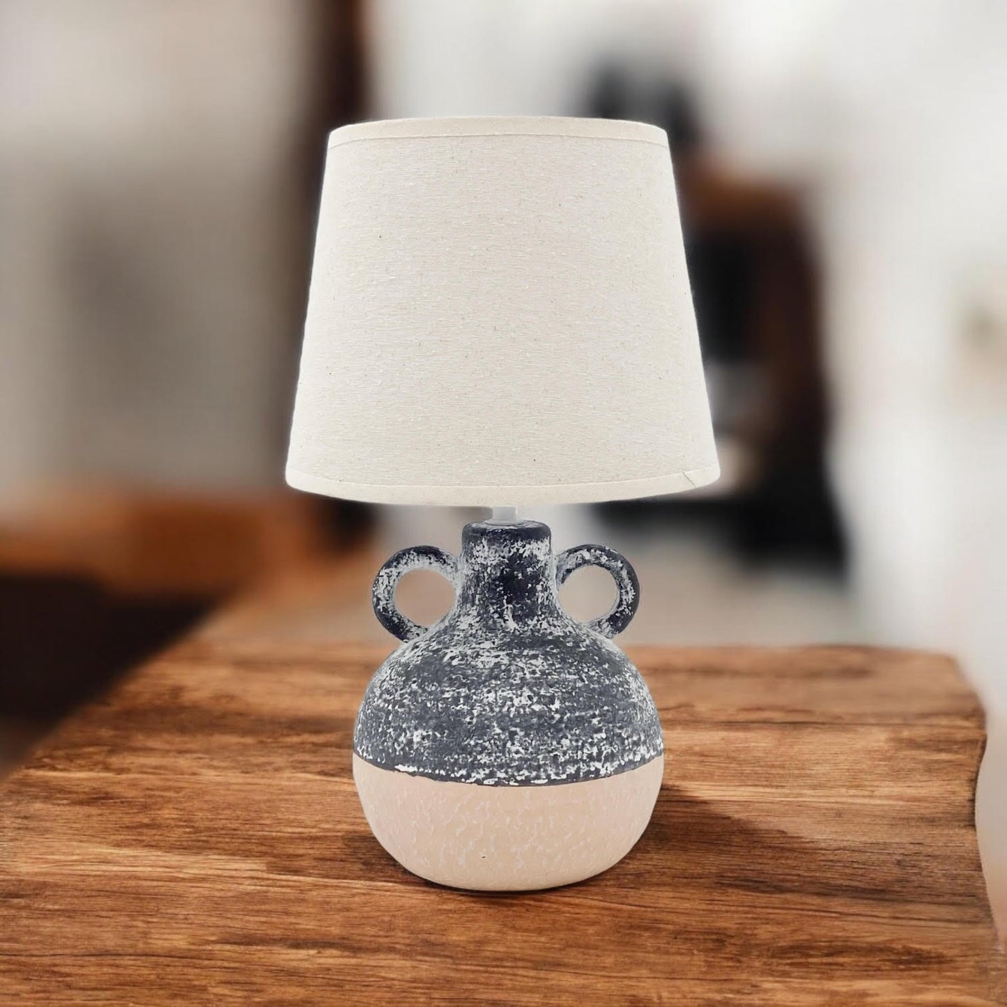 AcaciaHome Ceramic Table Lamp with Rustic Earthen Urn Base and 9" Drum Shade – Stylish and Durable Home Lighting Warm Cozy Ambiance for Bedroom, Living Room, Hallway, or Study (Table Lamp 38CM)