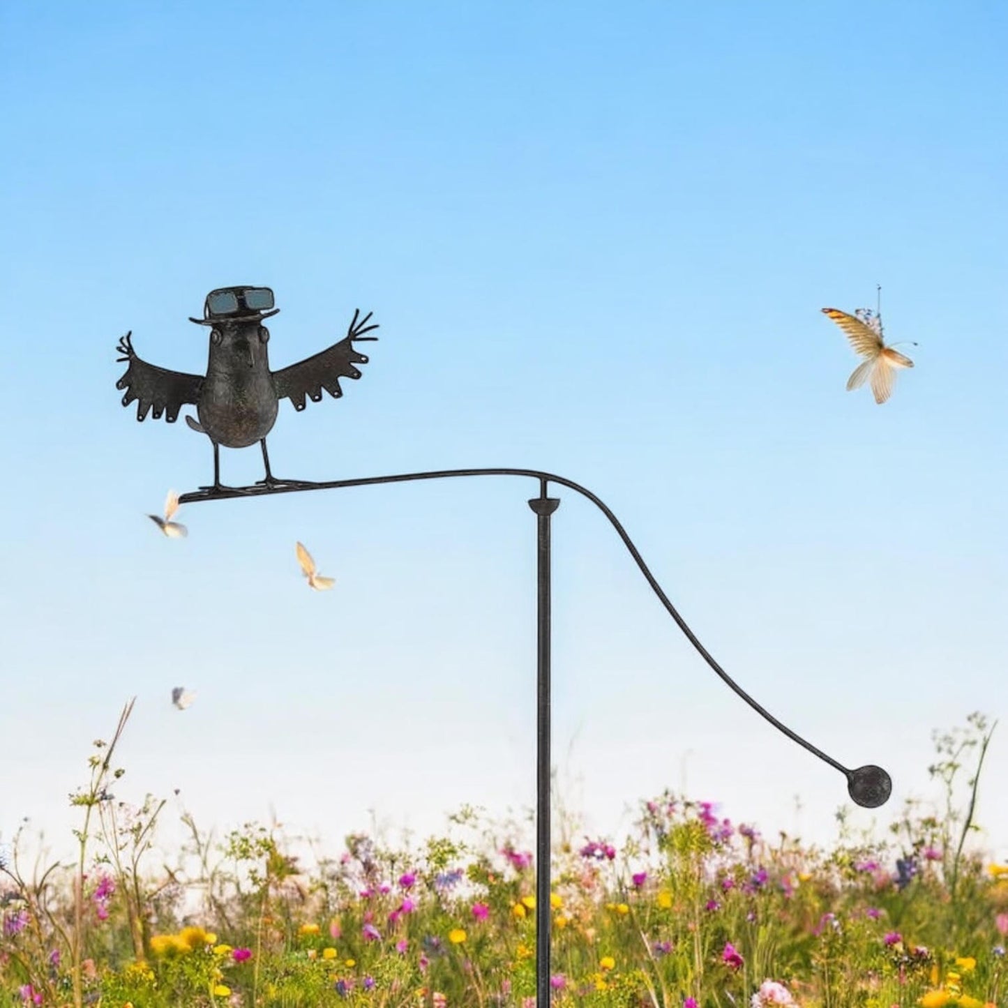 Durable Owl Bird Garden Spinner Metal Stake with Whimsical Spinning Motion - Unique Decorative Outdoor Art for Gardens, Porches, Balconies, Flower Beds, Lawns & Pots