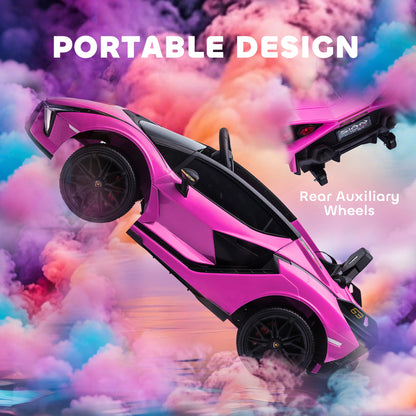 HOMCOM Lamborghini Sian Licensed Electric Car for Kids, 12V Kids Electric Ride on Car with Dual Motors, Remote Control, Pink