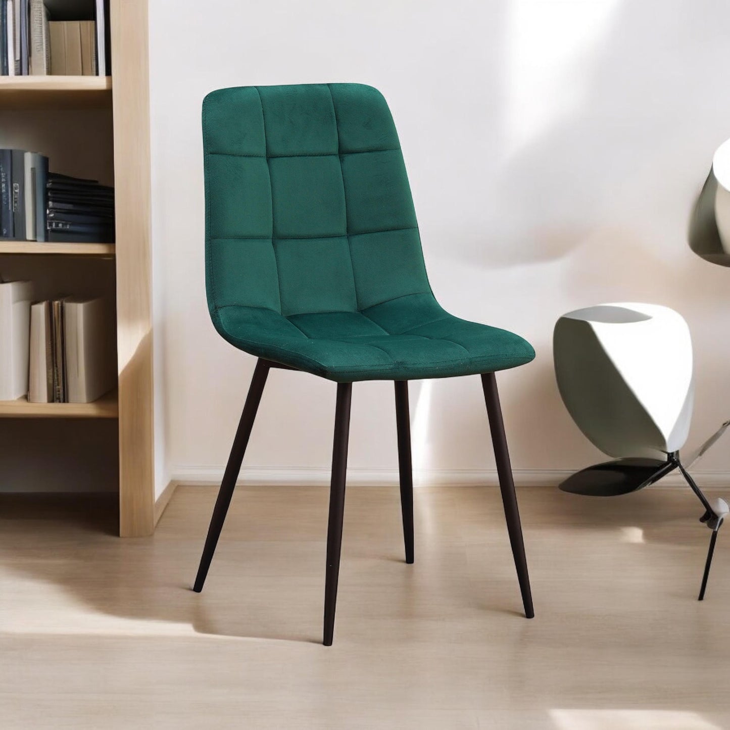 AcaciaHome Modern & Stylish Velvet Cushion Padded Metal Legs Dining Chairs - Ergonomic Design Comfortable Chairs Perfect for Kitchen, Dining, Living Room, and etc. (Green Fabric)