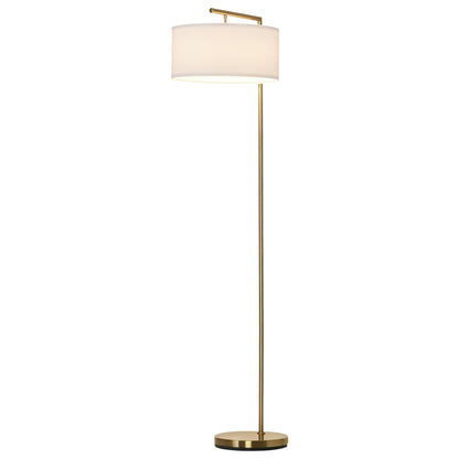 HOMCOM Floor Lamp, Modern Standing Lamp with Linen Lampshade, Round Base for Living Room, Bedroom, Dining Room, 153cm, Gold Tone and White