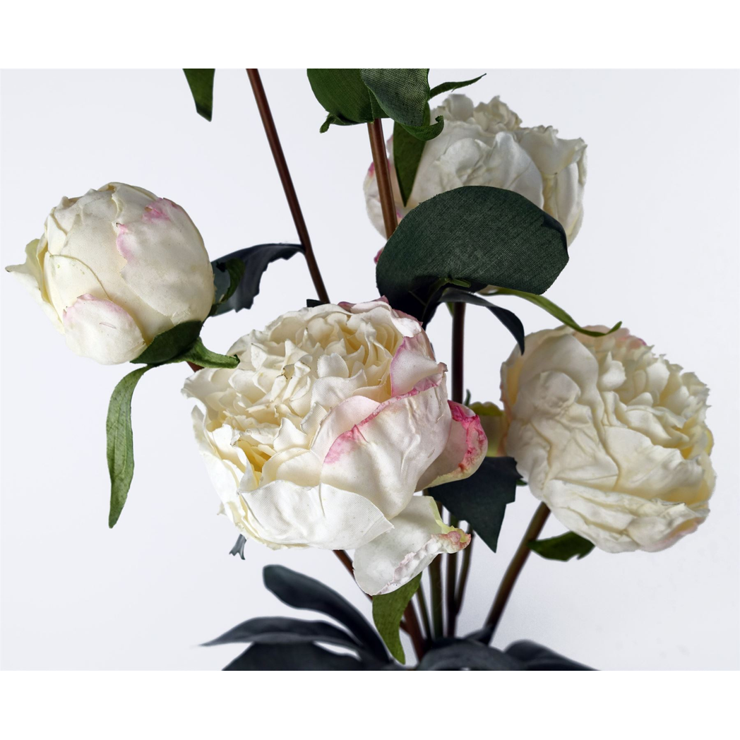 55cm Cream Peony Artificial Flowers Spray - 4 Flowers 3 Buds