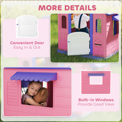 AIYAPLAY 5-in-1 Playhouse for Kids Outdoor Indoor with Basketball Hoop, Football Goal, Dartboard, Ring Toss for 2-5 Years, Pink