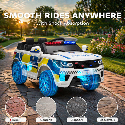 HOMCOM Ride on Police Kids Car 12V Electric Car for 3-6 Years with Remote Control Siren Flashing Lights Suspension, White