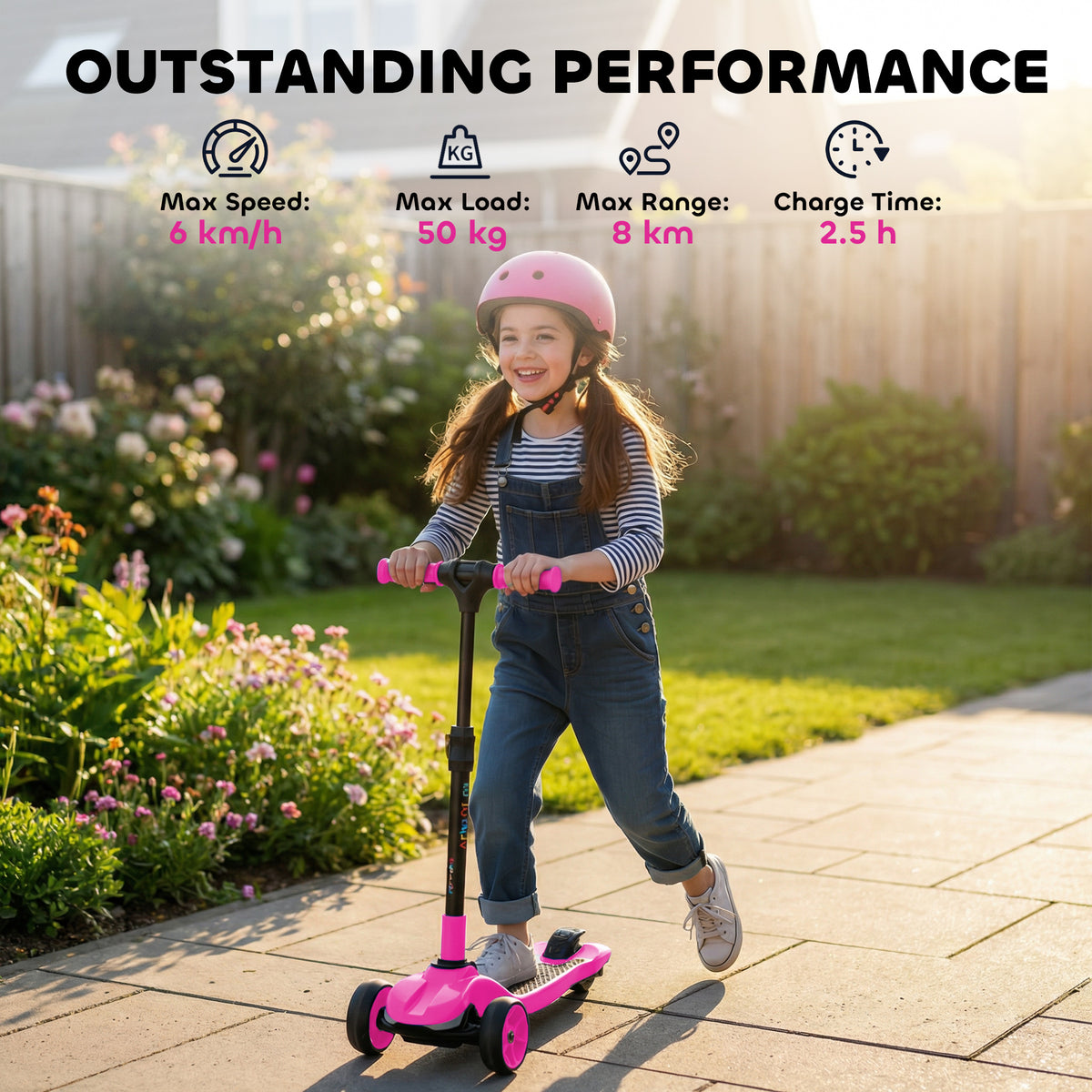 AIYAPLAY Three-Wheel Foldable Electric Scooter for Kids Aged 6-10 Years, Pink