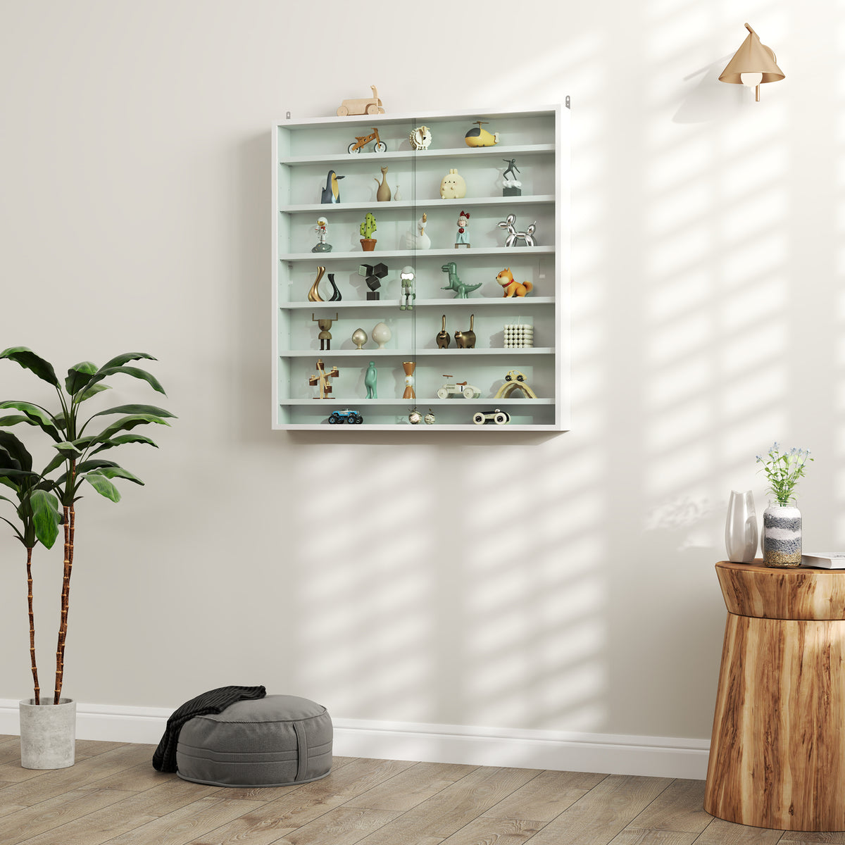 HOMCOM Six Shelf Display Cabinet, with Glass Doors - White