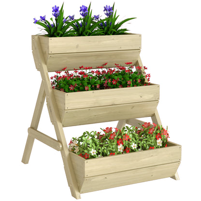 Outsunny 3 Tier Raised Garden Bed Wooden Elevated Planter Box Kit, 66L for Flower, Vegetable, Herb, 65x75x78cm, Green