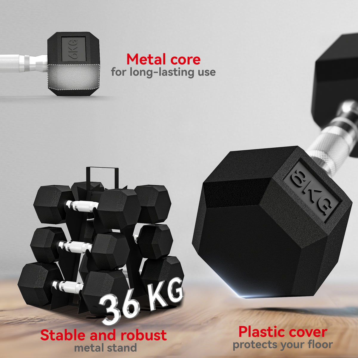SPORTNOW Hex Dumbbell Set with Weights Storage Rack, Rubber Coated Dumbbells, Non-Slip Chrome Handles, Space-Saving for Home Gym Weight Lifting Strength Training, 2 x 4kg, 2 x 6kg, 2 x 8kg