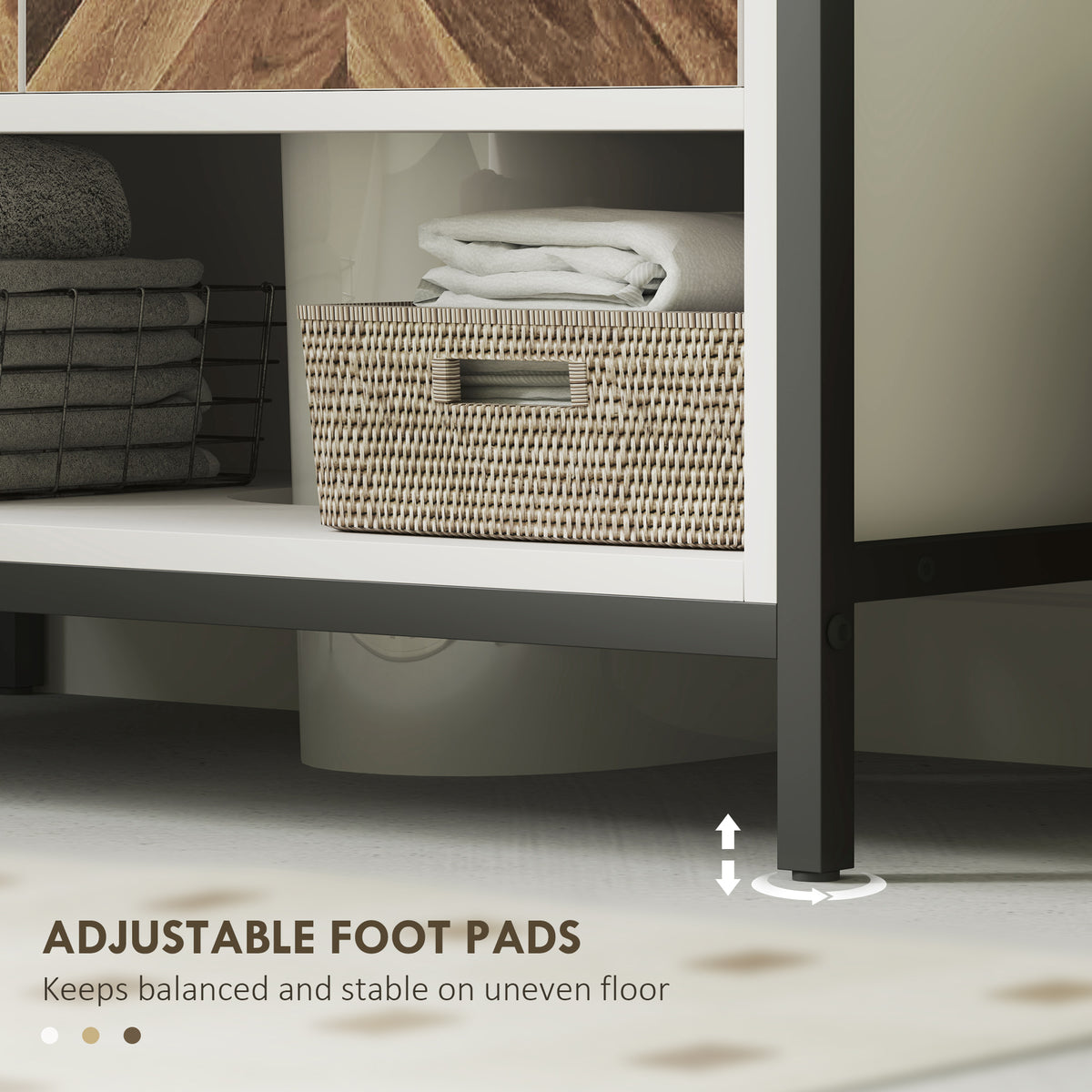 HOMCOM Under Sink Bathroom Cabinet, Rustic Under Sink Cabinet for Basin with or without Pedestal, Cream White and Walnut