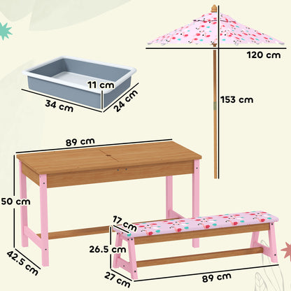 AIYAPLAY Kids Picnic Table Set with Removable & Foldable Umbrella, Storage Boxes, Flamingo Theme, Pink