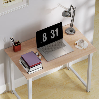 HOMCOM Computer Desk, Writing Table, 100 x 60 x 76cm Workstation for Home Office, Study with Metal Frame, Simple Assembly, White