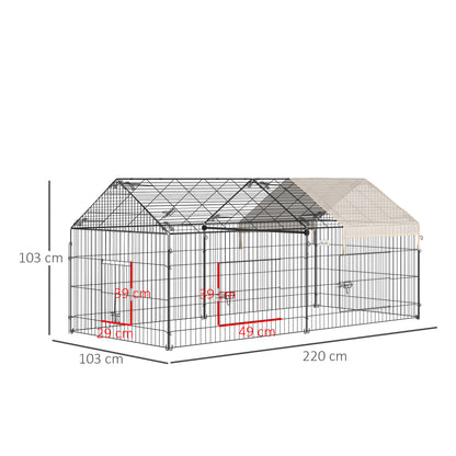 PawHut Metal Rabbit Run Playpen, Guinea Pig Cage, 220 x 103 x 103cm, Beige