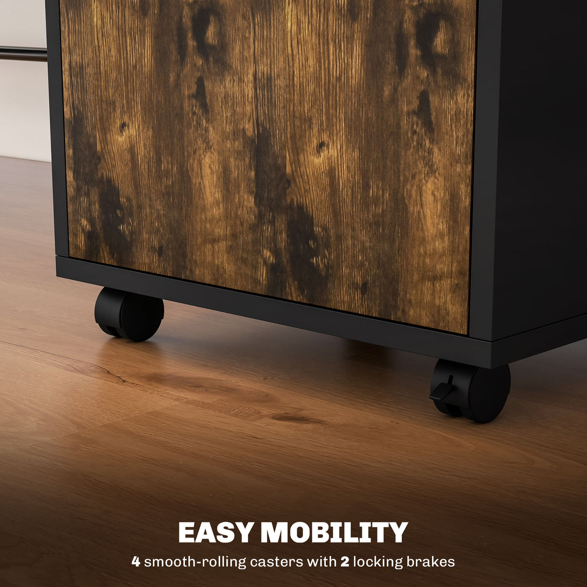 HOMCOM Filing Cabinet, Mobile File Cabinet with 2 Lockable Drawers, Office Home Organiser on Wheels for A4, Letter-Size File Folders, Mobile Printer with Open Shelf, Rustic Brown