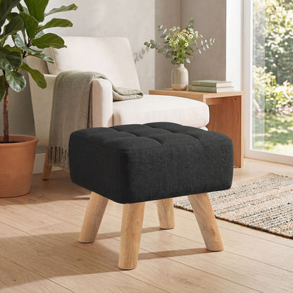 HOMCOM Linen-Look Square Padded Footstool - Black